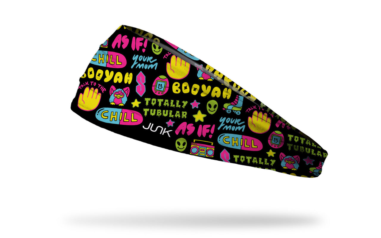 90's themed repeating pattern of chill pill furby sayings headband