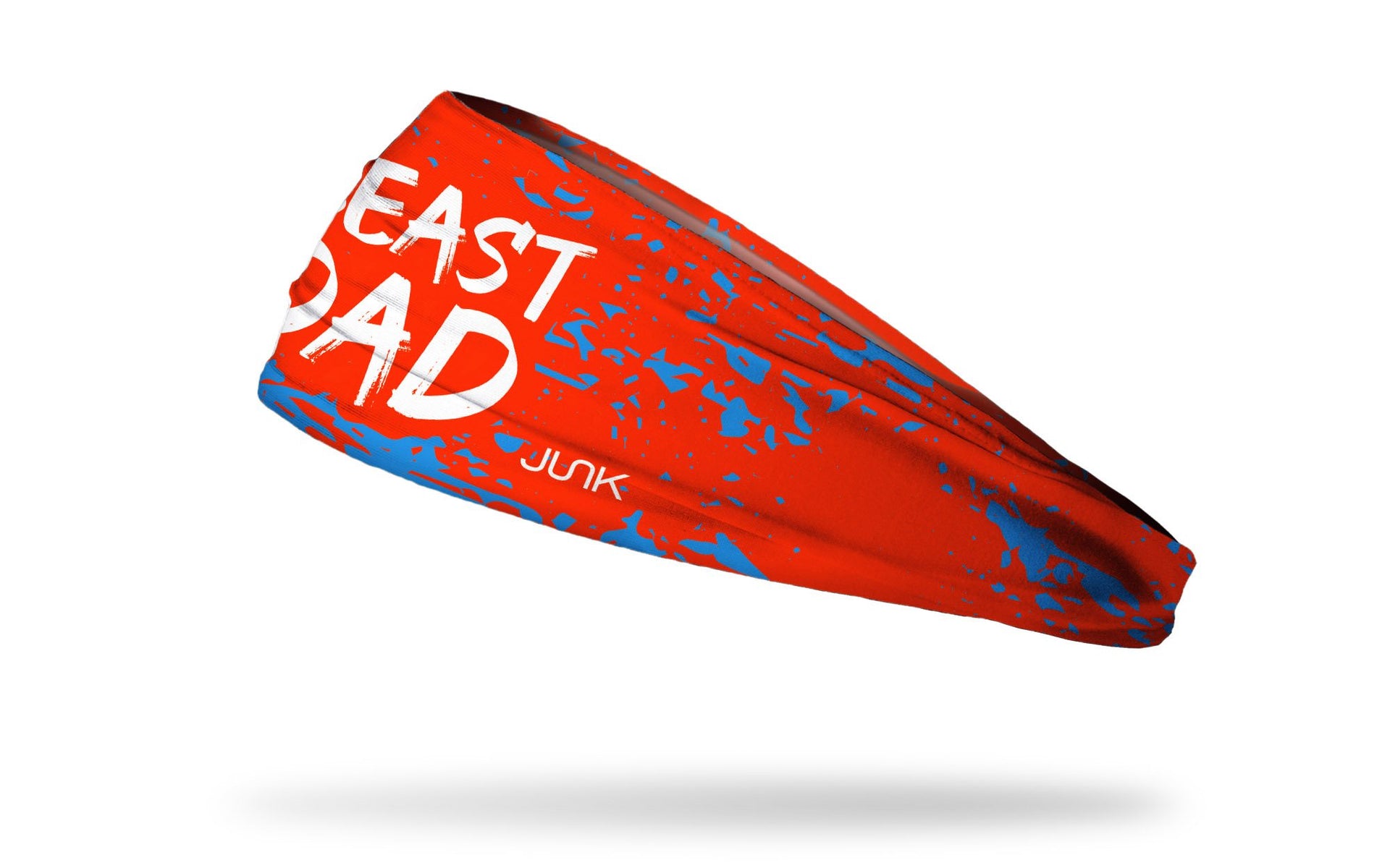 red headband with random blue paint strokes and Beast Dad wordmark in white