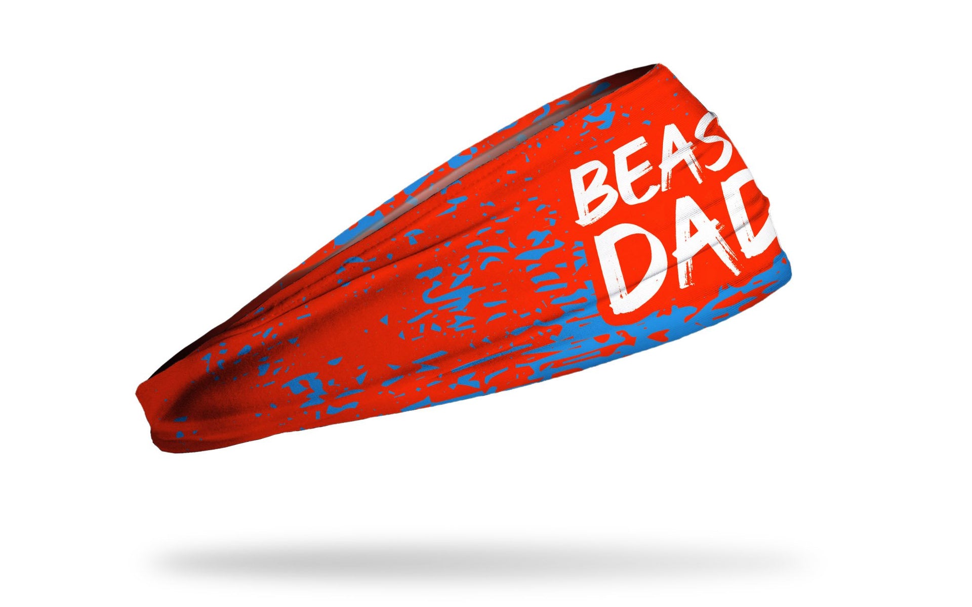 red headband with random blue paint strokes and Beast Dad wordmark in white