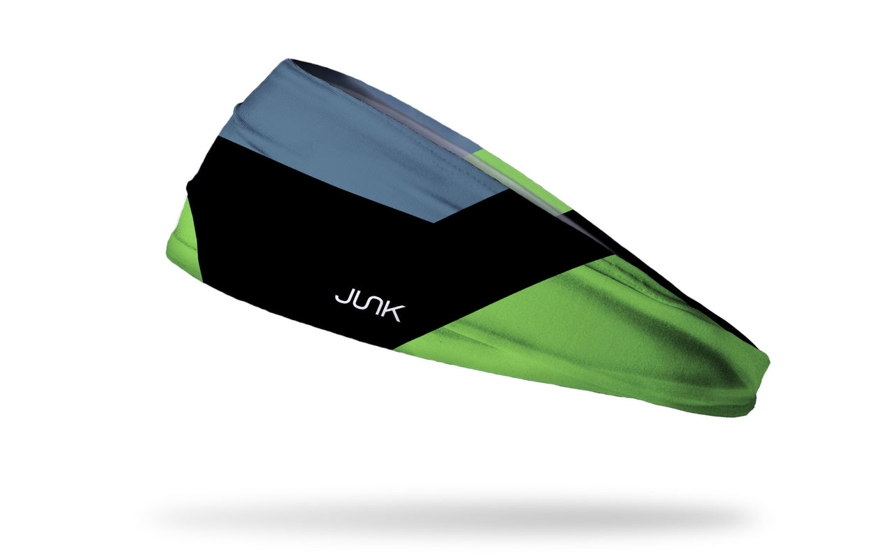 colorful color block headband in navy dark grey blue and neon green