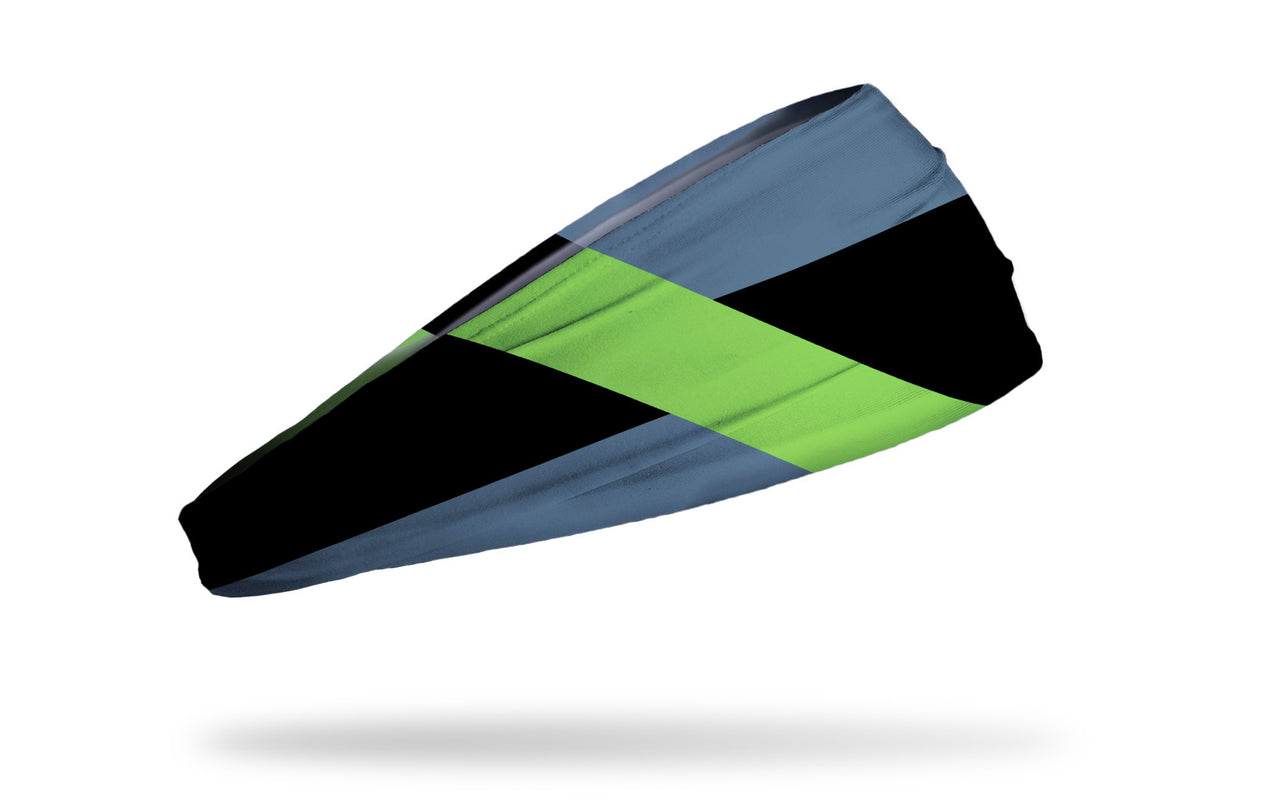 colorful color block headband in navy dark grey blue and neon green