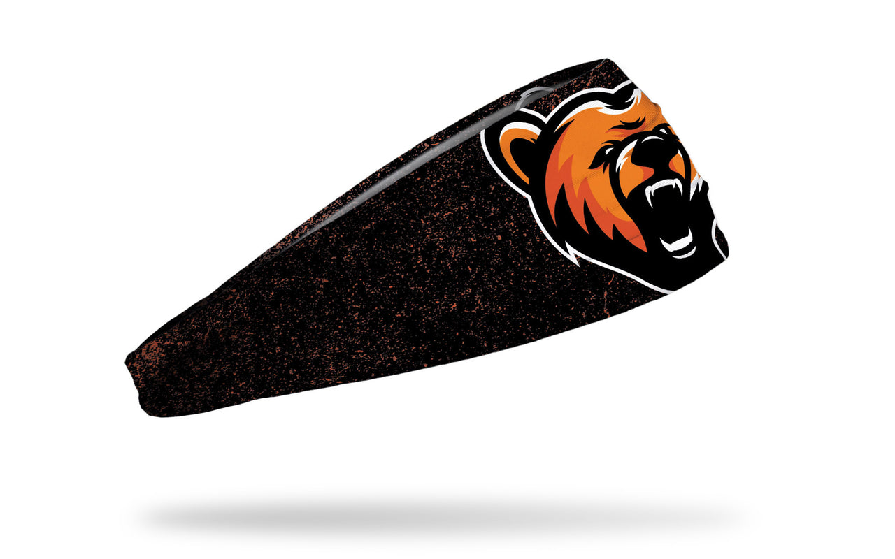 black headband with grunge overlay and generic bear mascot in full color