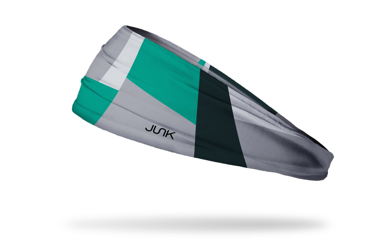 colorful color block headband in black teal blue and grey