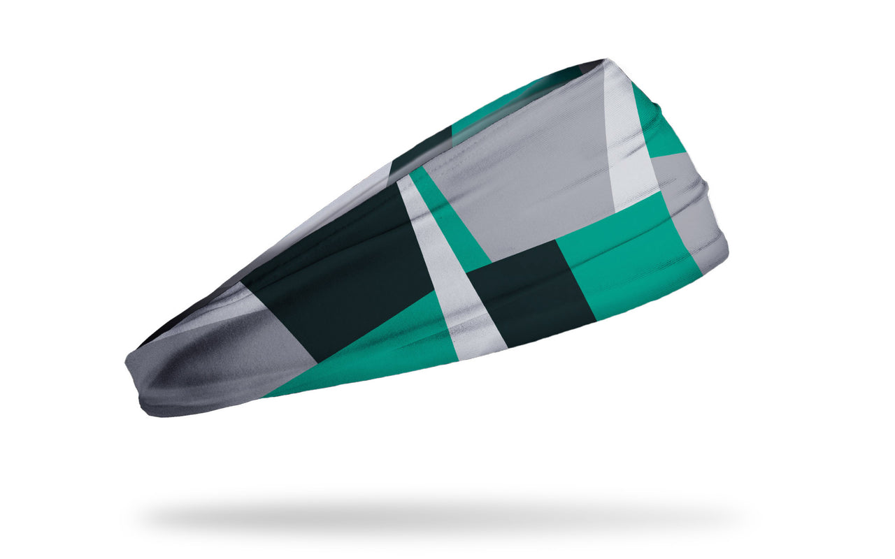 colorful color block headband in black teal blue and grey