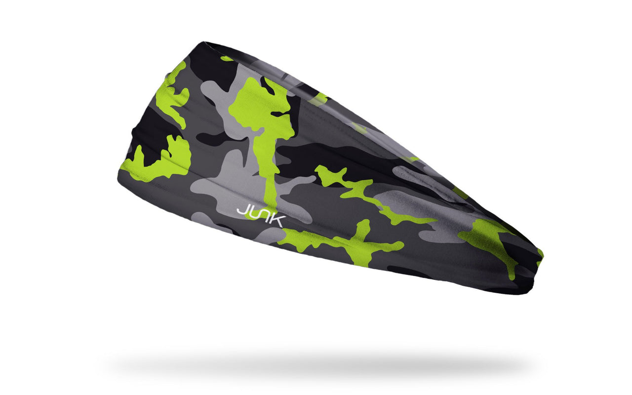 grey black and neon yellow green camo print headband