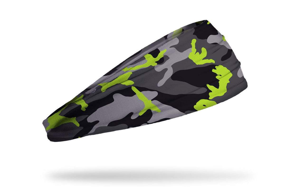 grey black and neon yellow green camo print headband