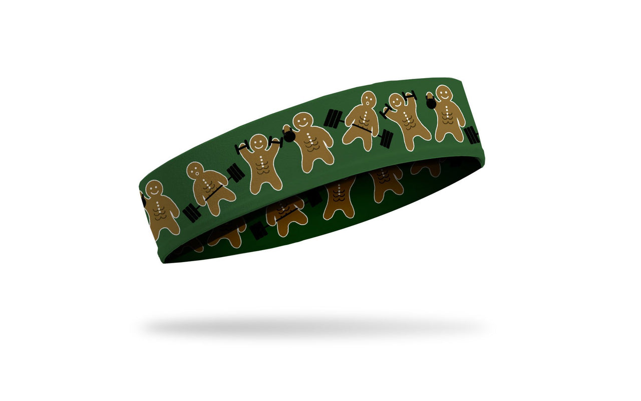 green headband with repeating pattern of gingerbread men working out