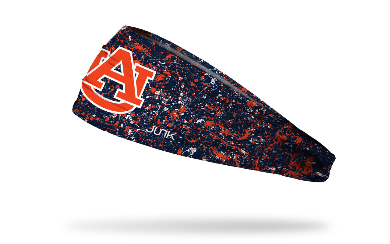 navy paint splatter headband with Auburn University logo in orange