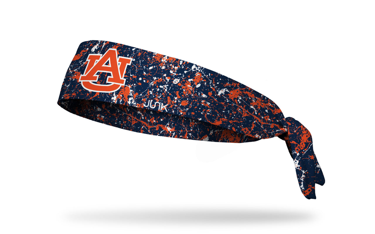 navy paint splatter headband with Auburn University logo in orange