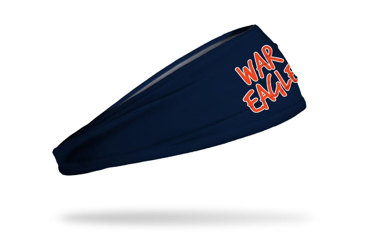 navy headband with Auburn University War Eagle wordmark in orange