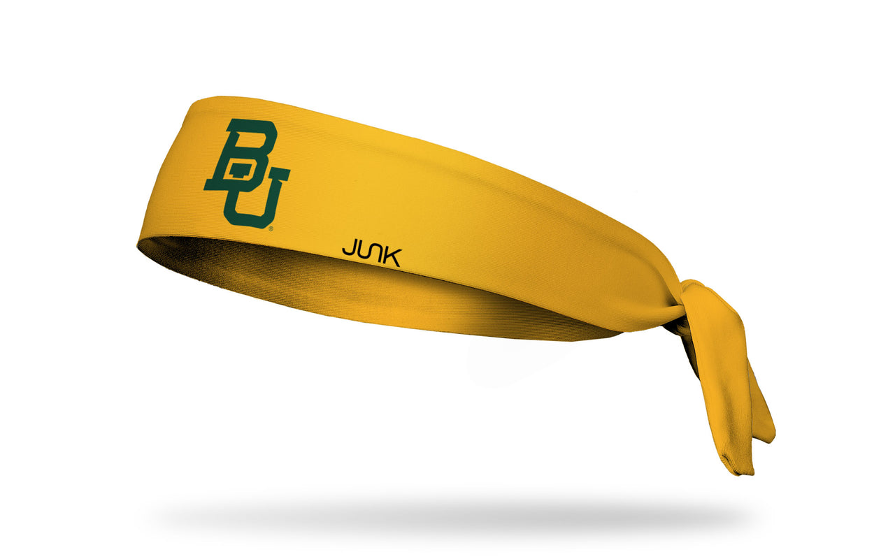 gold headband with Baylor University B U logo in green