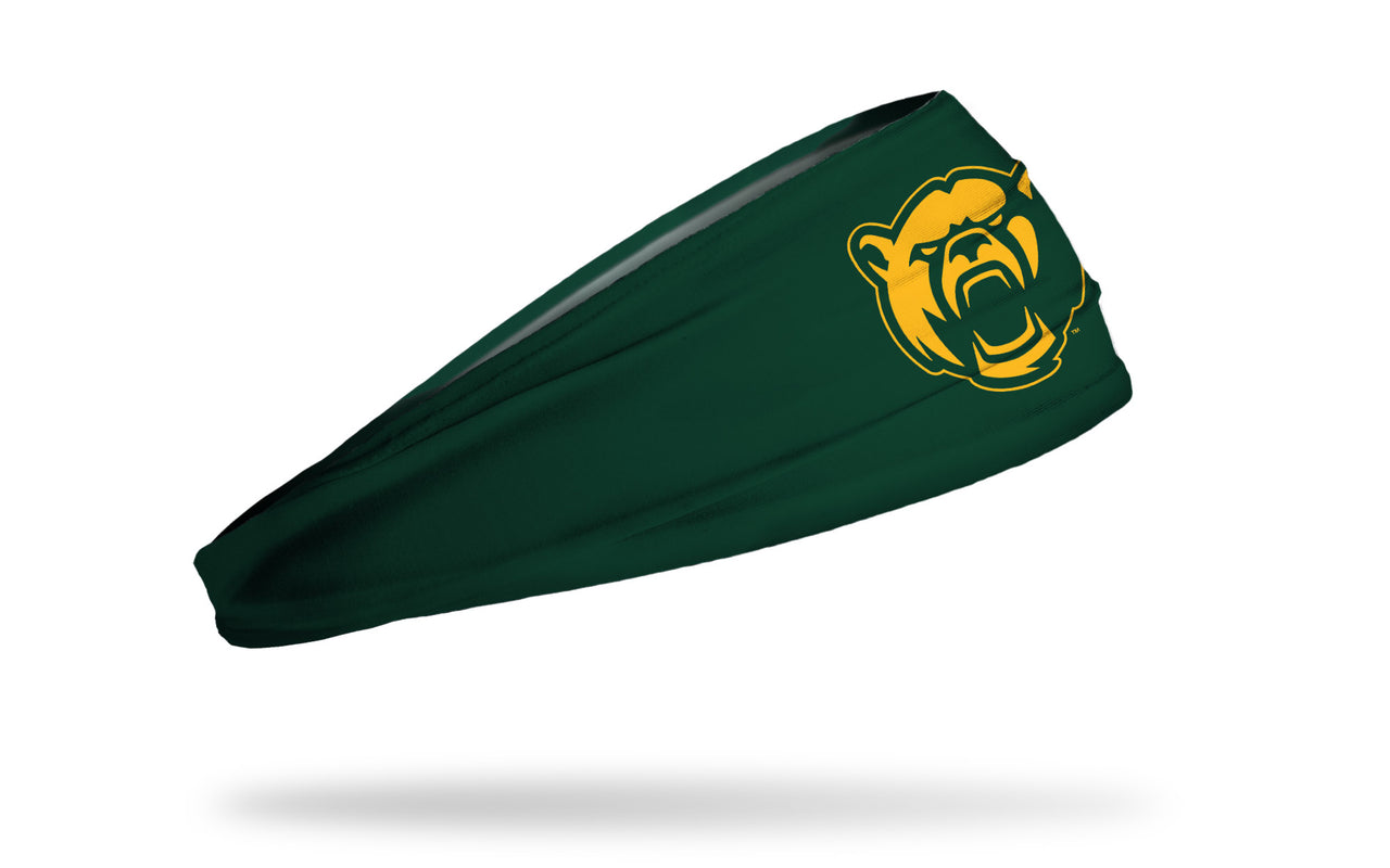 green headband with Baylor University bear mascot logo in gold