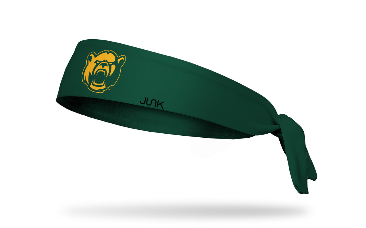 green headband with Baylor University bear mascot logo in gold