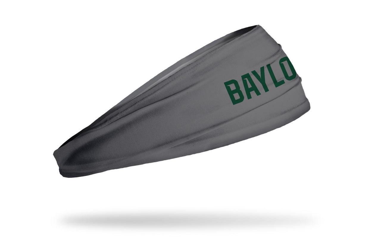 dark gray headband with Baylor University Baylor wordmark in green