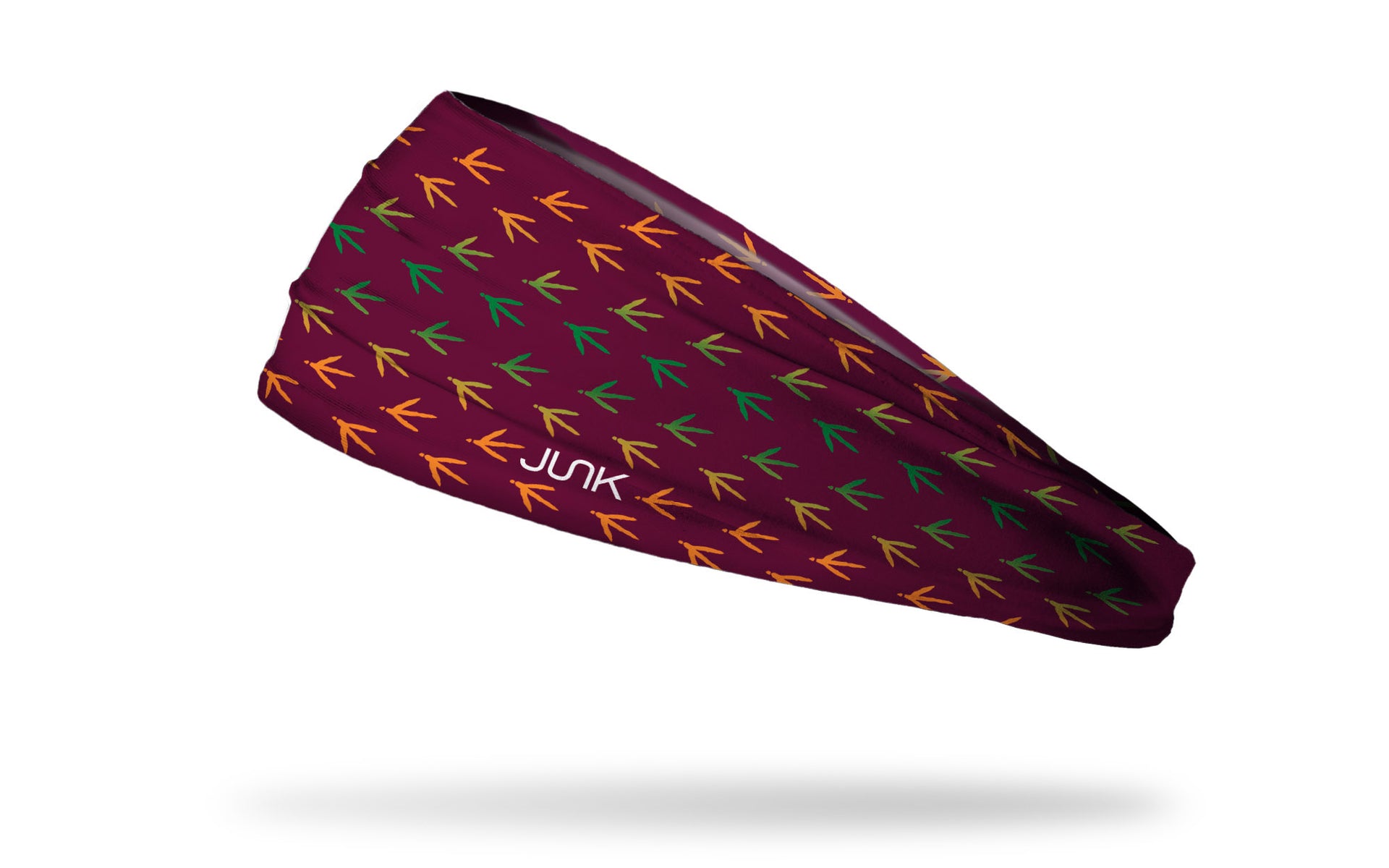maroon wine headband with repeating pattern of colorful turkey tracks