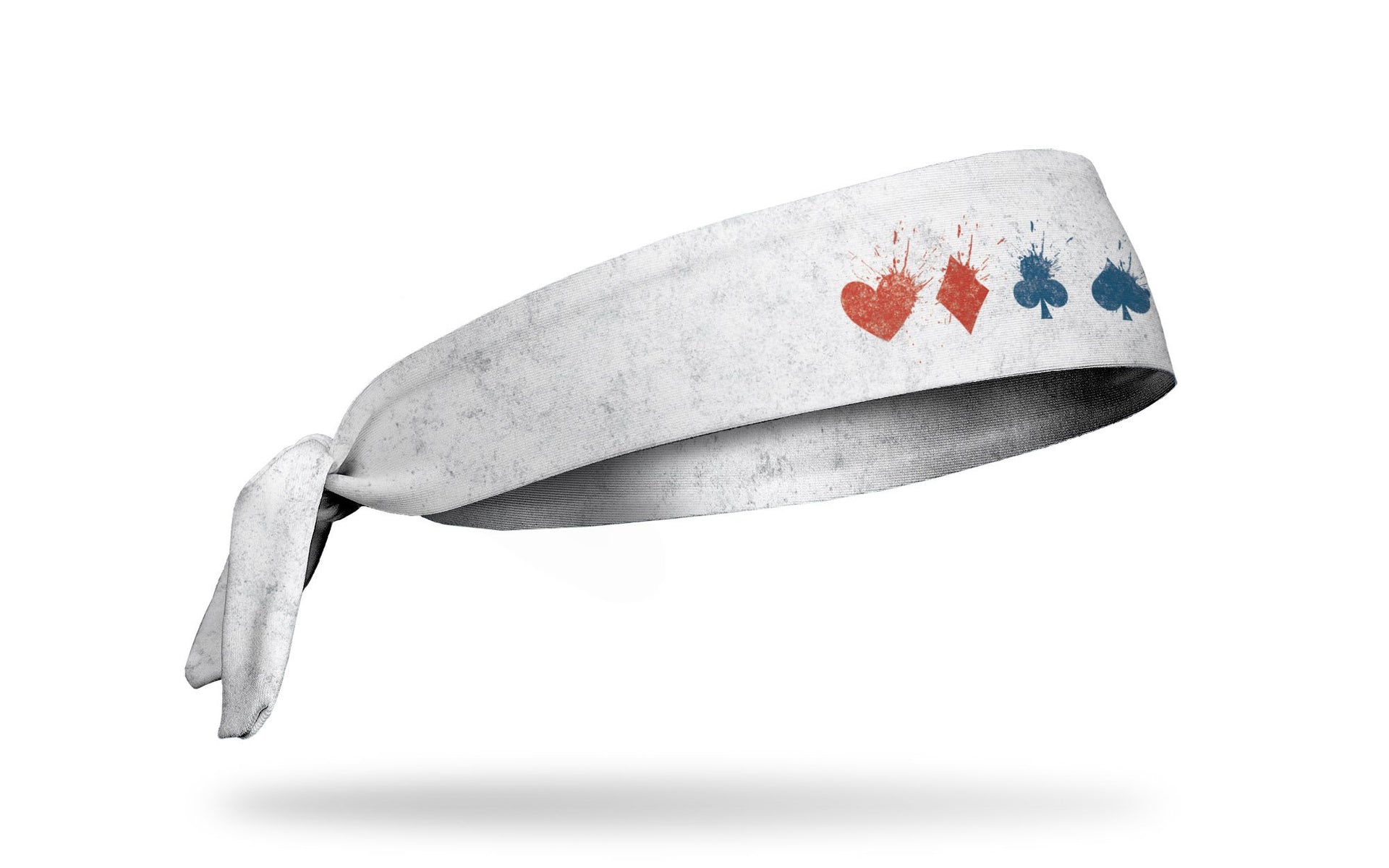 white headband with Harley Quinn full suit symbols that are exploding in blue and red