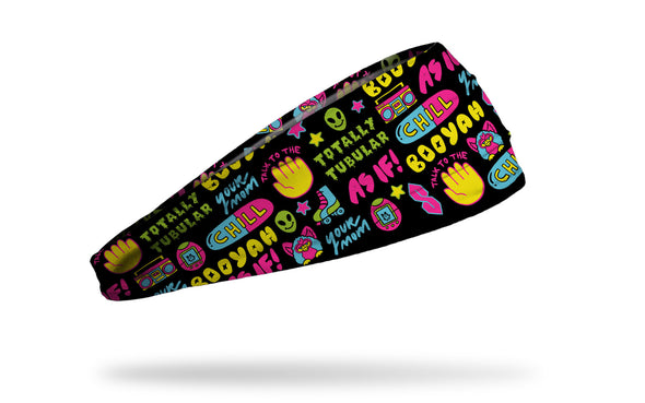 90's themed repeating pattern of chill pill furby sayings headband