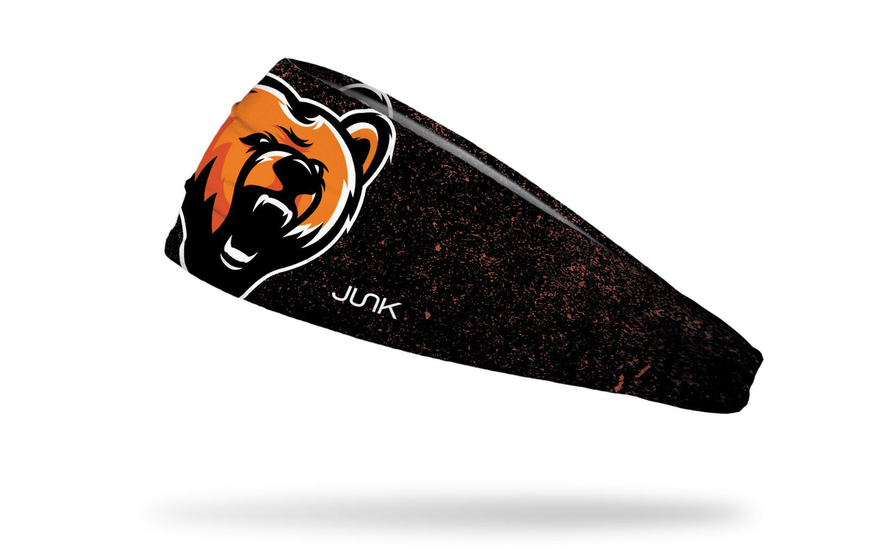 black headband with grunge overlay and generic bear mascot in full color