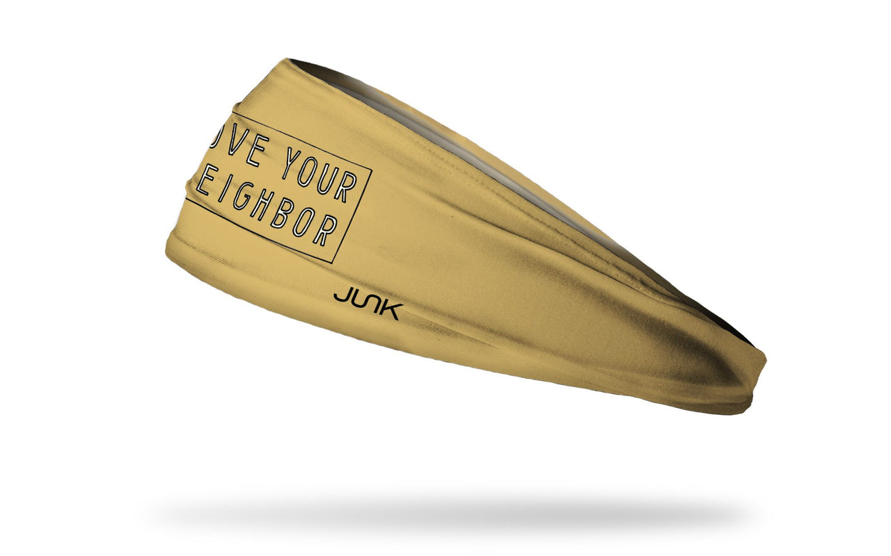 JUNK Athlete Christine Kole headband collection love your neighbor wordmark in gold
