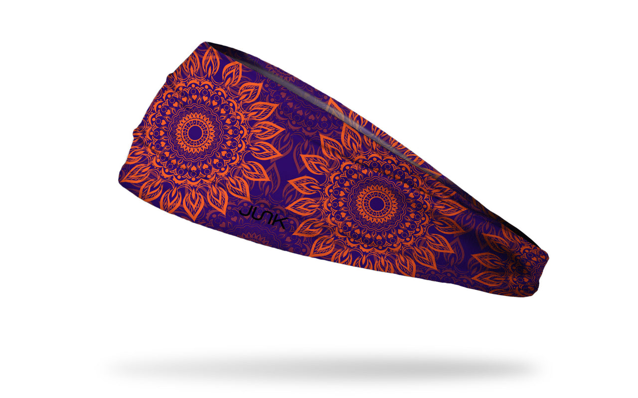 purple headband with orange mandala pattern