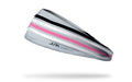 light grey headband with pink white and black stripes