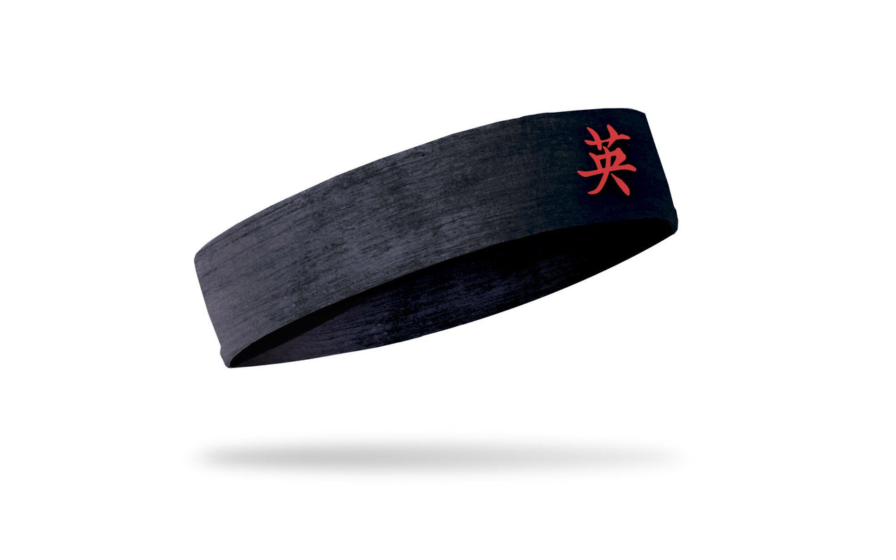 black and grey headband with chinese symbol of courage in red