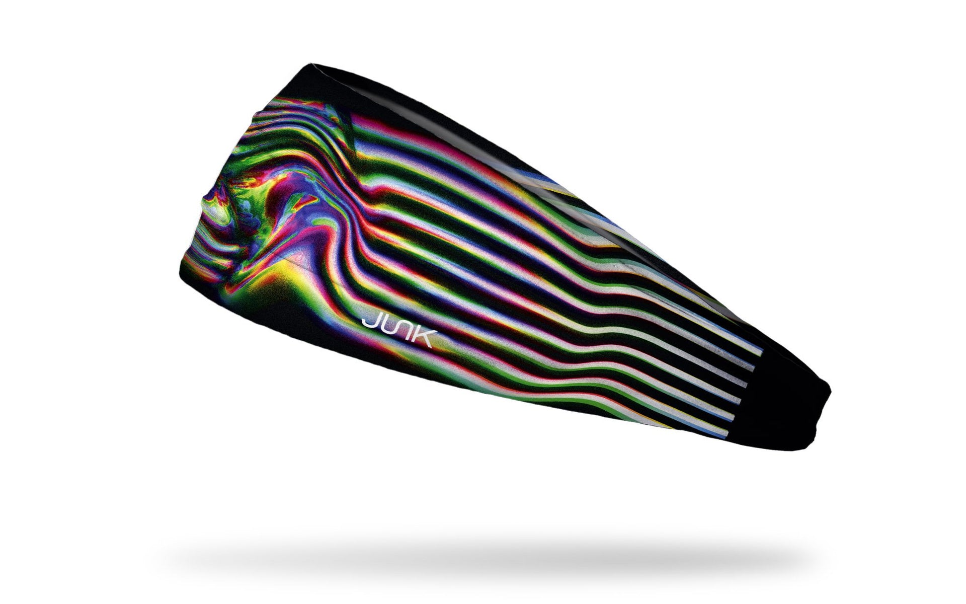 black and white stripe headband with multicolored waves through middle