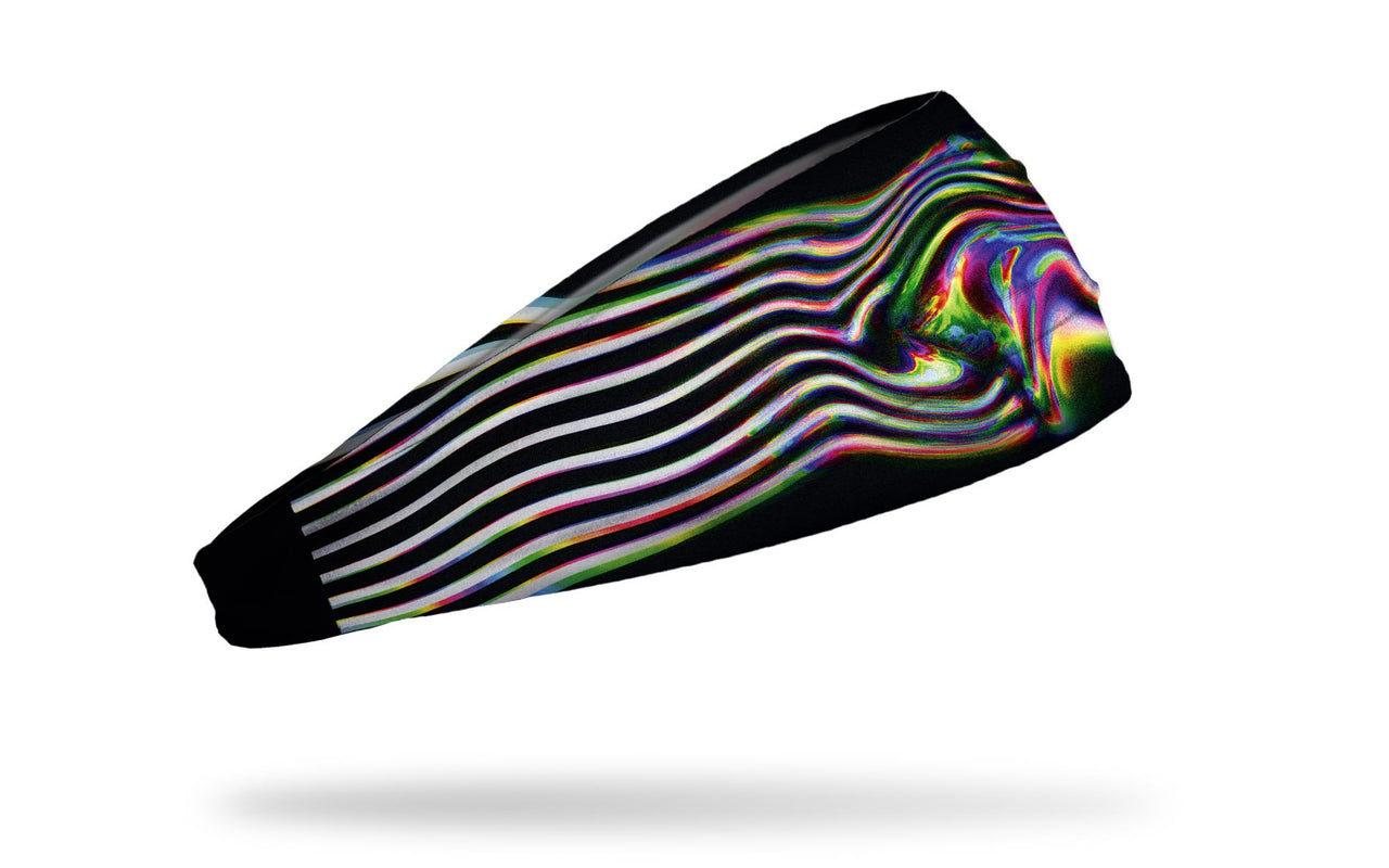 black and white stripe headband with multicolored waves through middle