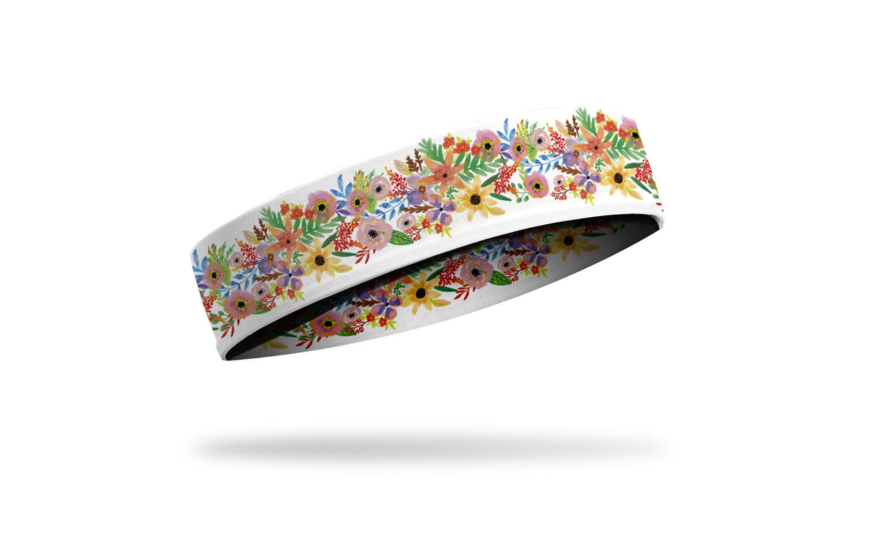 white headband with colorful arrangement of floral wildflowers