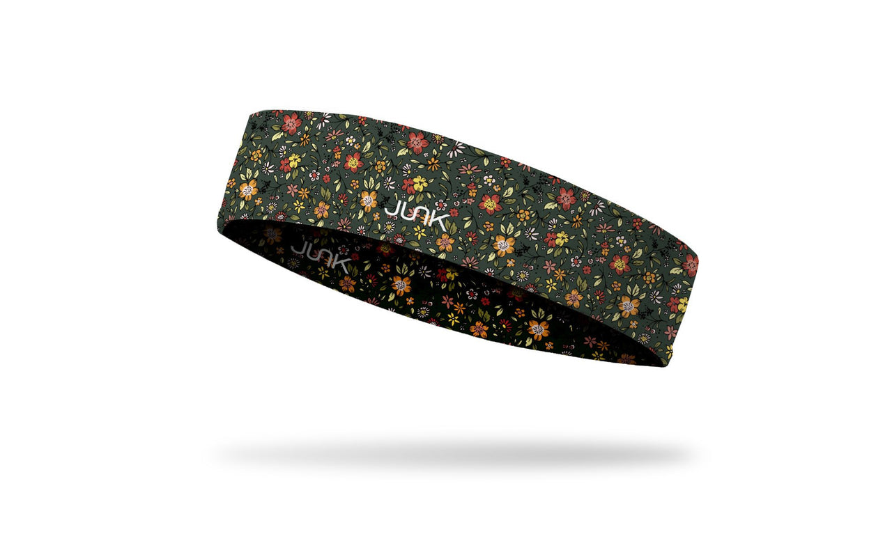 dark green headband with colorful multicolored flowers