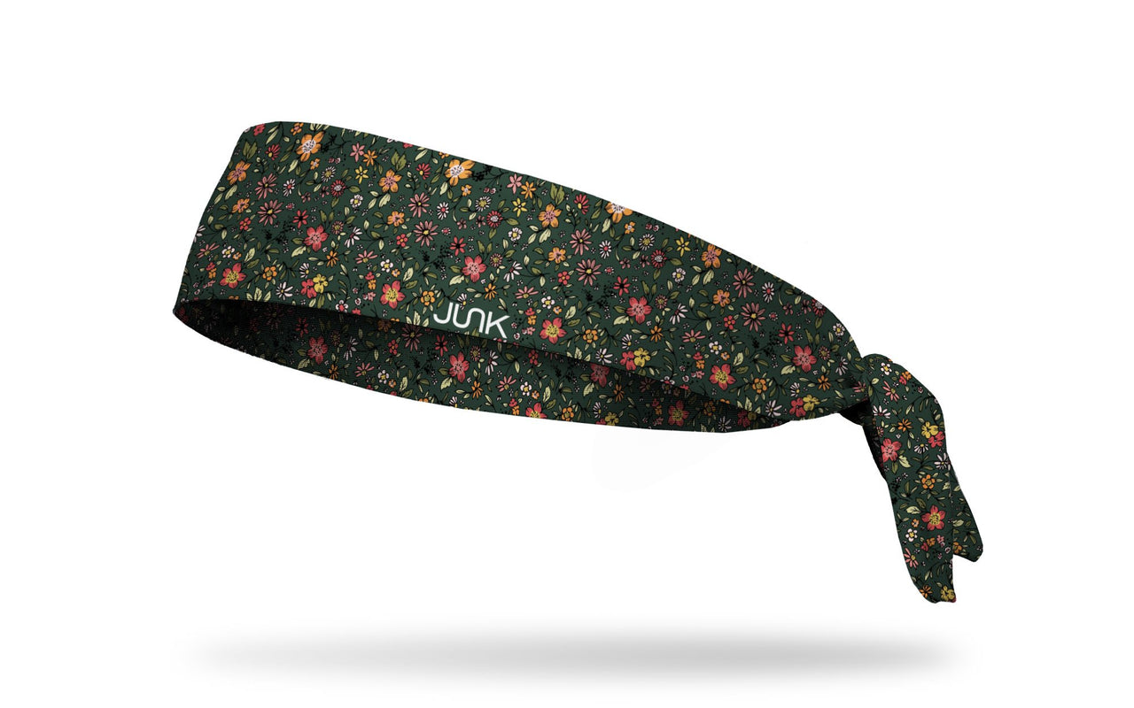 dark green headband with colorful multicolored flowers