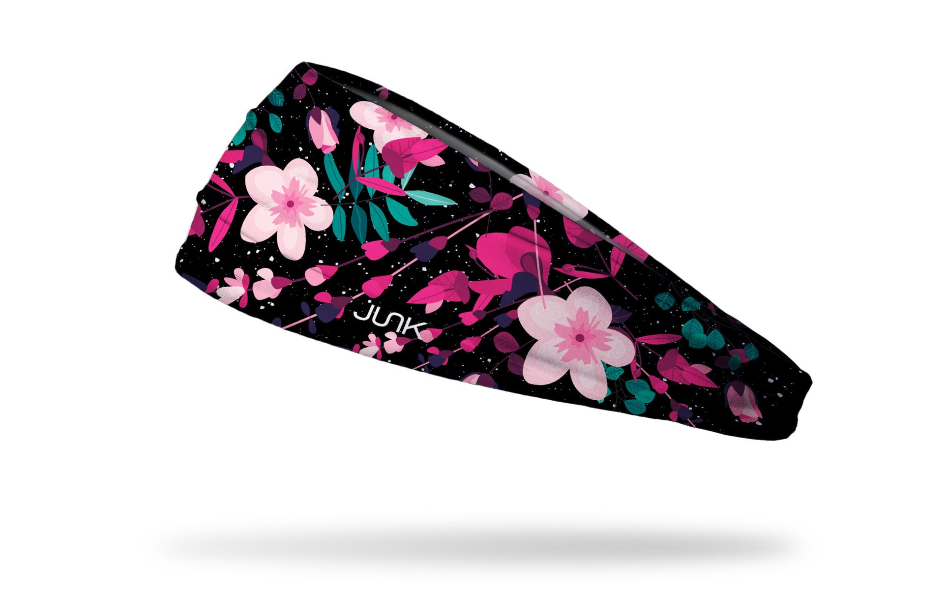 black headband with pink red and green floral tropcial print