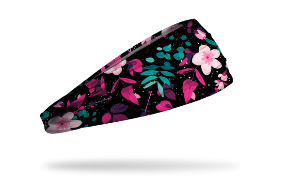 black headband with pink red and green floral tropcial print
