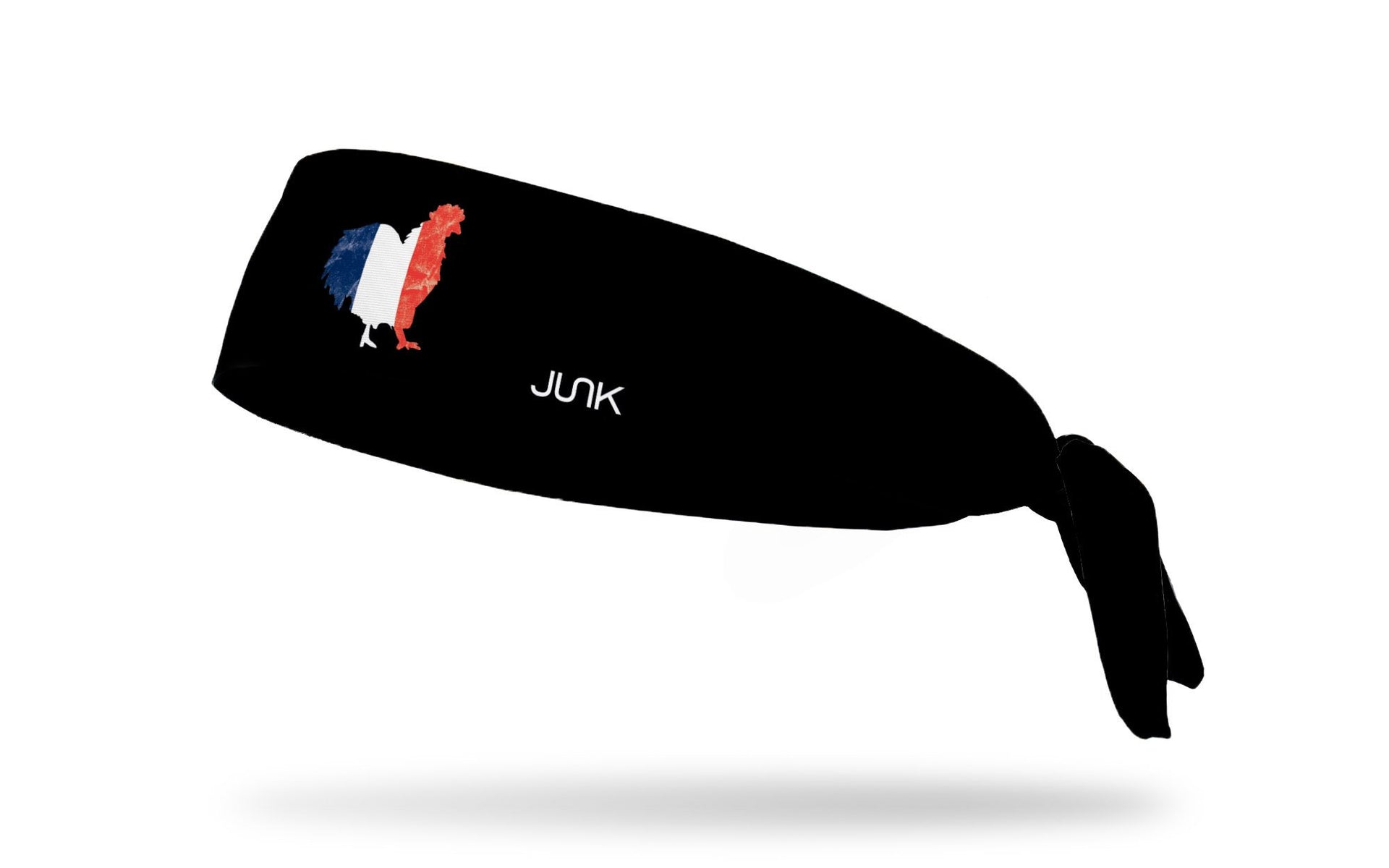 black headband with rooster outline filled in with grunge French flag design