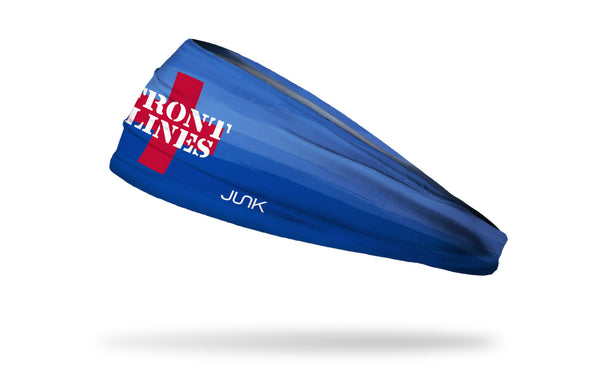 light blue to dark blue gradient medical themed headband with red cross and Front Lines wordmark