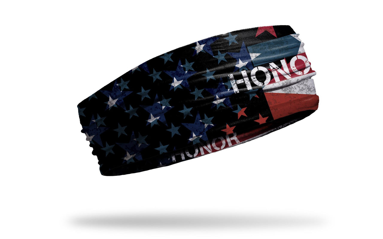 Memorial Day headband with Honor wordmark on American flag design