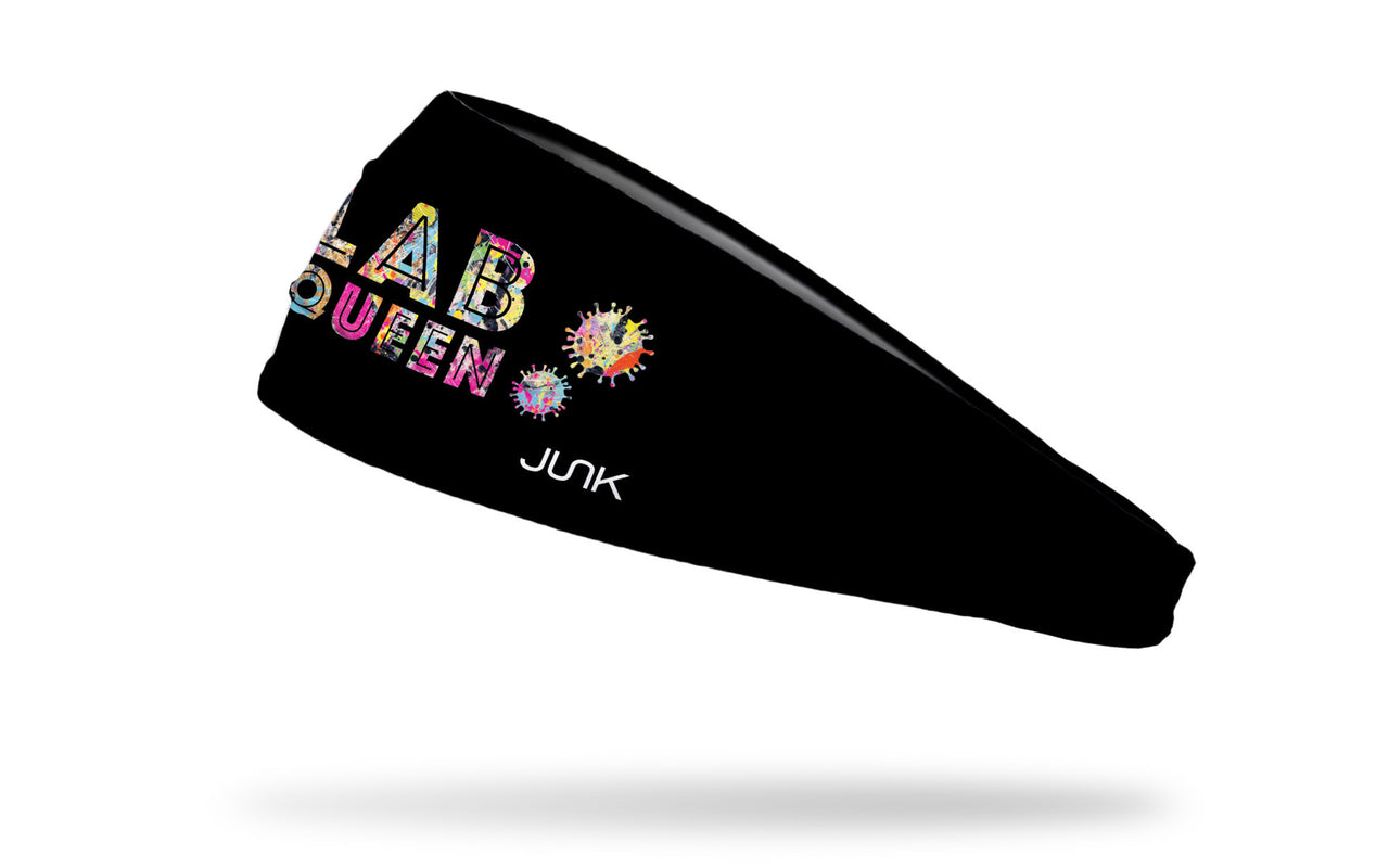 black medical themed headband with multicolor Lab Queen wordmark