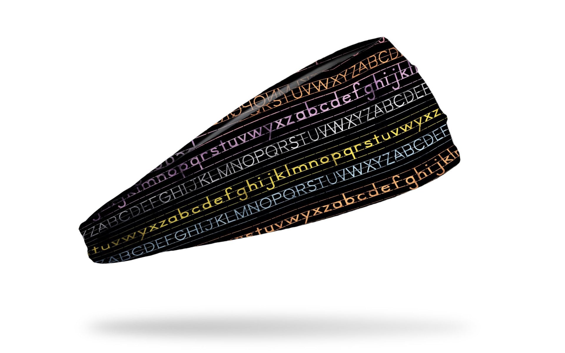 black headband with colorful handwriting practice letters repeating