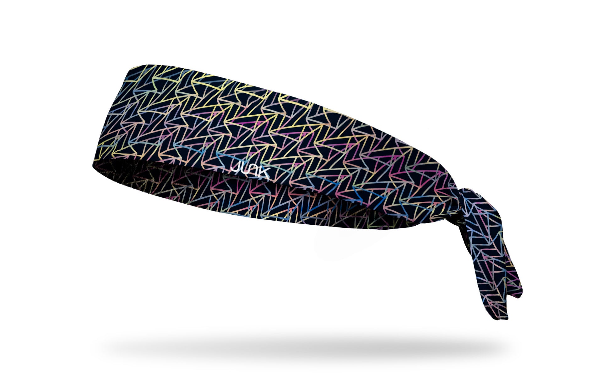 black headband with geometric rainbow lines like from TRON