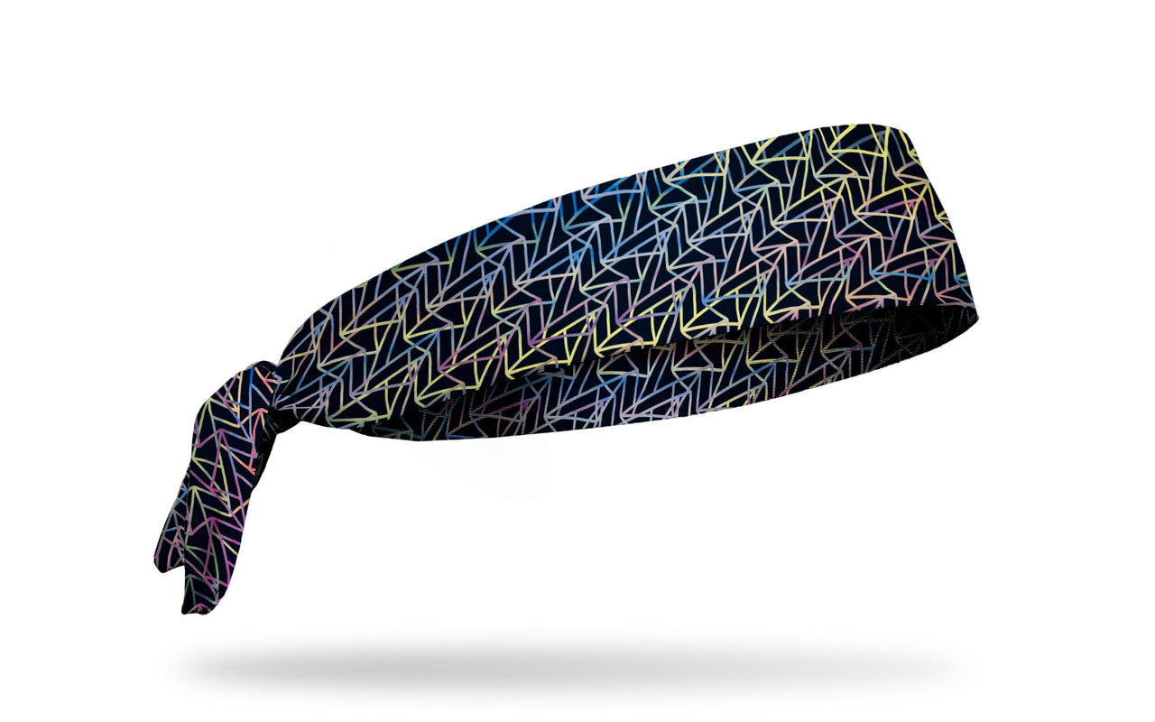 black headband with geometric rainbow lines like from TRON