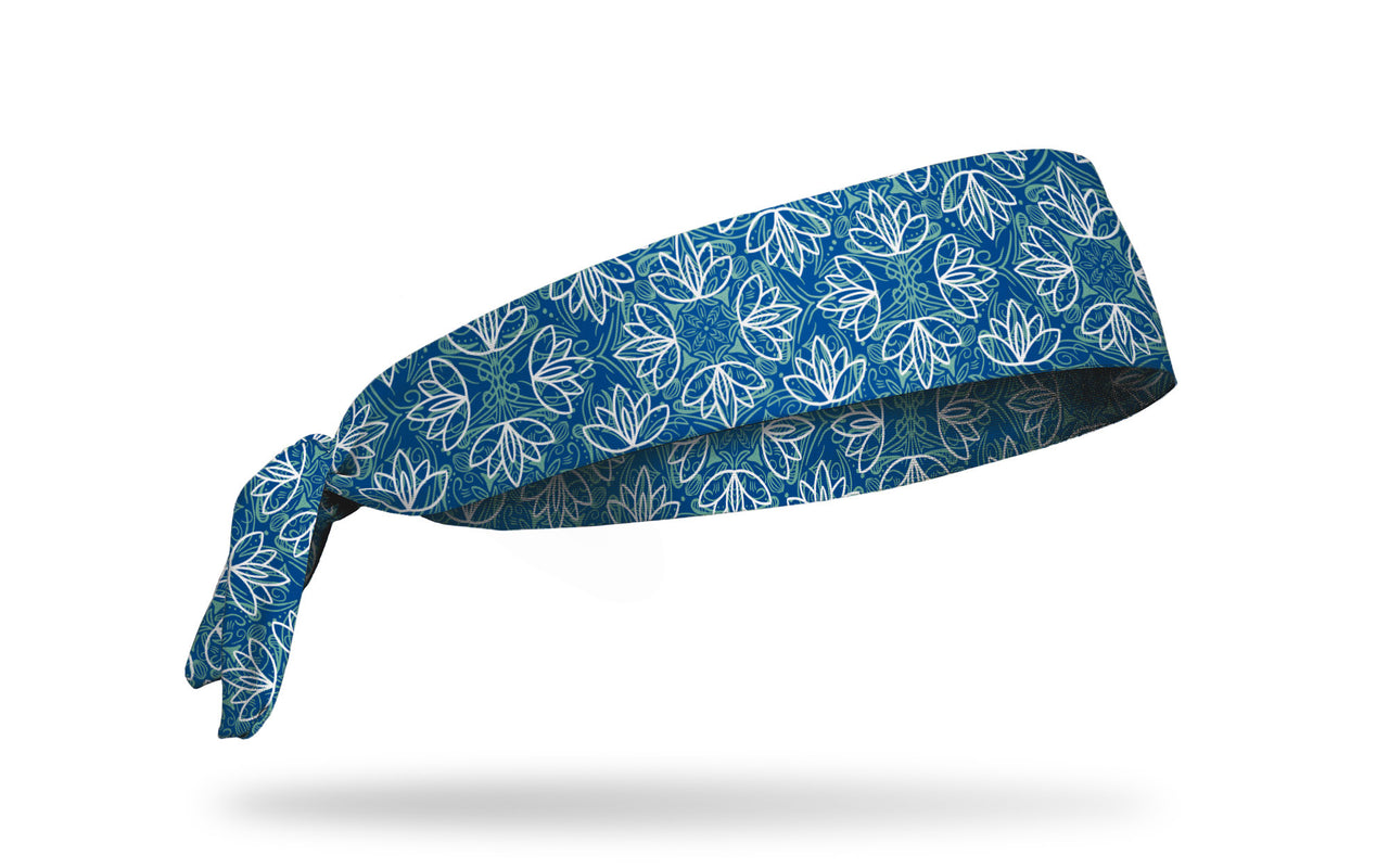 royal blue and light blue kaleidoscope design headband with white lotus repeating pattern