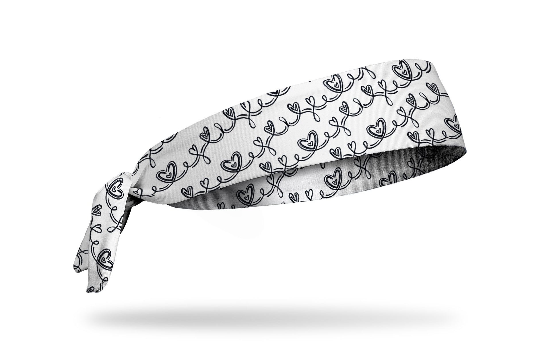 white headband with repeating pattern of infinity symbols and hearts in black