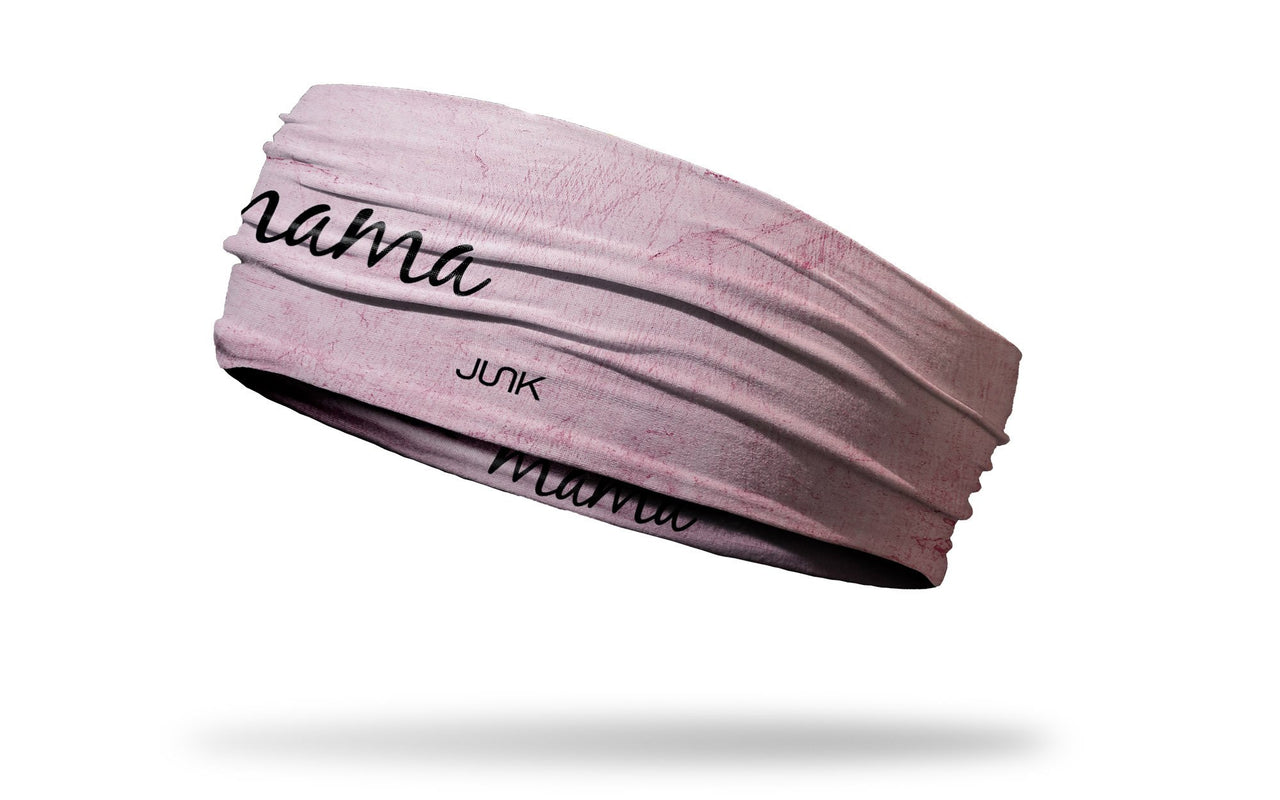 pink mother's day themed headband with mama wordmark in black