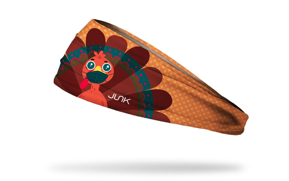 Fall / Thanksgiving themed headband with a Tom Turkey wearing a face mask