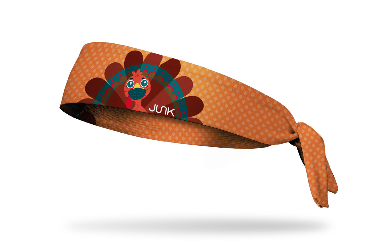 Fall / Thanksgiving themed headband with a Tom Turkey wearing a face mask