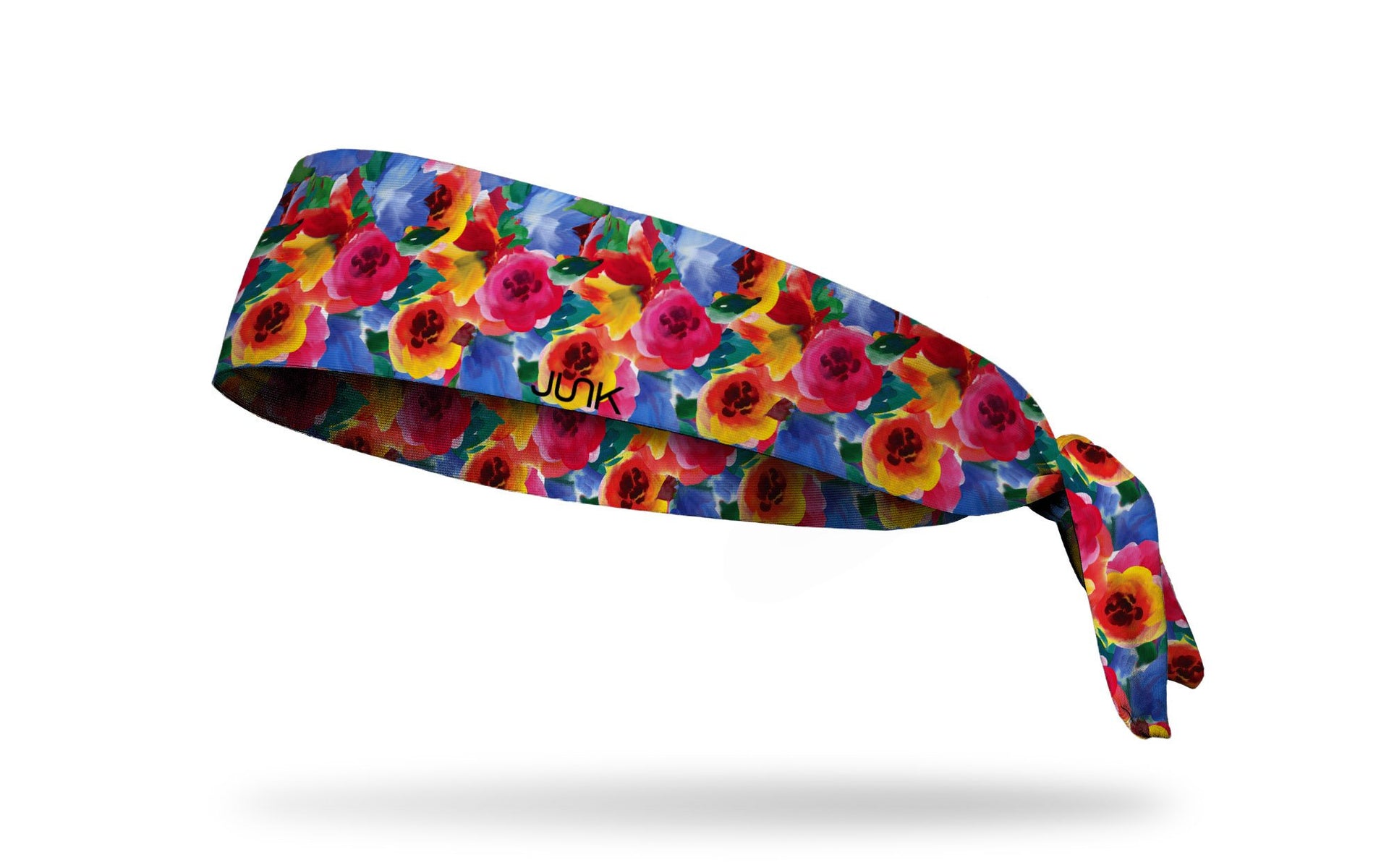 brightly colored headband with repeating pattern of flowers in watercolor