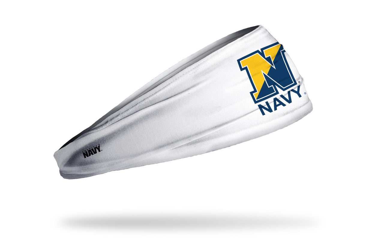 Navy: Stacked Logo White Headband