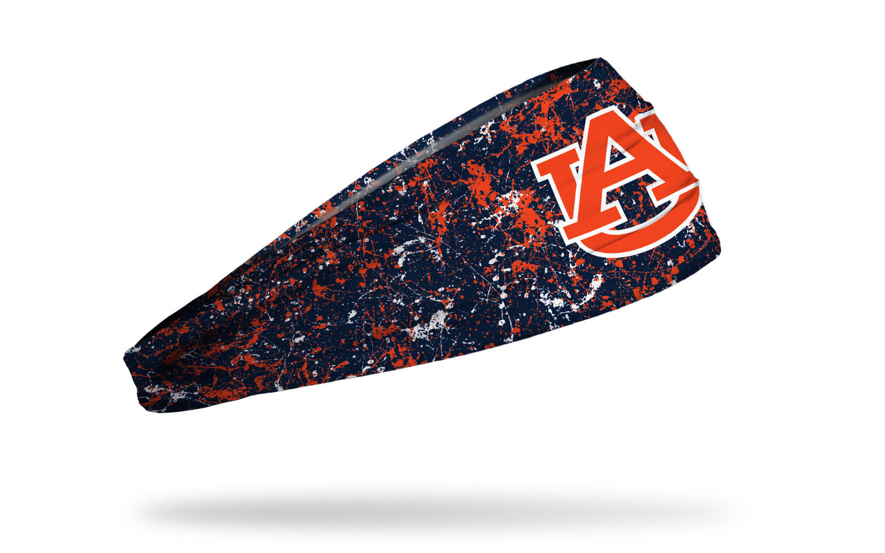 navy paint splatter headband with Auburn University logo in orange