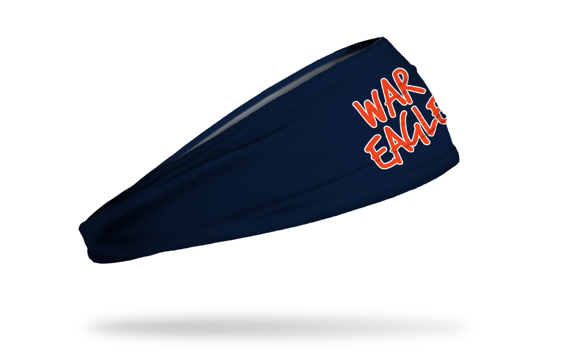 navy headband with Auburn University War Eagle wordmark in orange