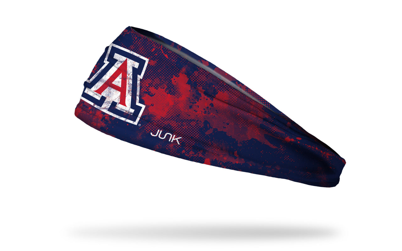 navy headband with red grunge overlay and University of Arizona A logo in red white and blue
